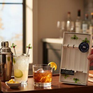 Vintage 2004 Loblaws Christmas Glass Stir Sticks Holly Leaf Green Sealed Set